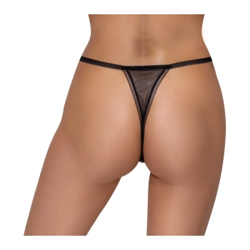 Cottelli LINGERIE - Stringi Bez Krocza Z Delikatnej Siateczki I Eleganckim Haftem M/L