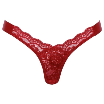 Cottelli LINGERIE - Czerwone Stringi Z Koronki Z Satynową Wstążką S/M