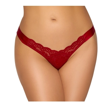 Cottelli LINGERIE - Czerwone Stringi Z Koronki Z Satynową Wstążką S/M