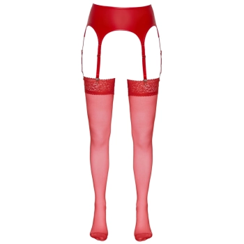 Cottelli LEGWEAR - Klasyczne Czerwone Pończochy Z Elegancką Koronką 3