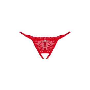 Obsessive - Seksowne Koronkowe Czerwone Stringi Bez Krocza Chilisa M/L