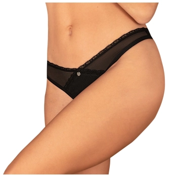 Obsessive - Seksowne Czarne Stringi Bez Krocza I Ozdobnym Kwiatem Latinesa XL/2XL