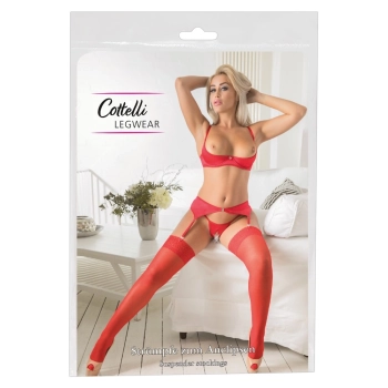Cottelli LEGWEAR - Klasyczne Czerwone Pończochy Z Elegancką Koronką 4