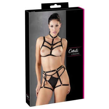 Cottelli LINGERIE - Seksowny Zestaw Uprzęży Góra I Dół Bondage Czarne S-L