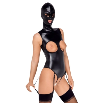 Bad Kitty - Seksowne Skórzane Body Bez Biustu Z Maską S