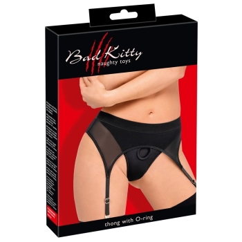 Bad Kitty - Czarne Stringi Z Pasem Do Pończoch XL
