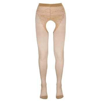 Cottelli LEGWEAR - Beżowe Rajstopy Bez Krocza Z Czarnym Szwem Z Tyłu 1