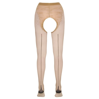 Cottelli LEGWEAR - Beżowe Rajstopy Bez Krocza Z Czarnym Szwem Z Tyłu 2