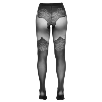 Cottelli LEGWEAR - Czarne Rajstopy Z Eleganckim Wzorem Nad Kolano 2