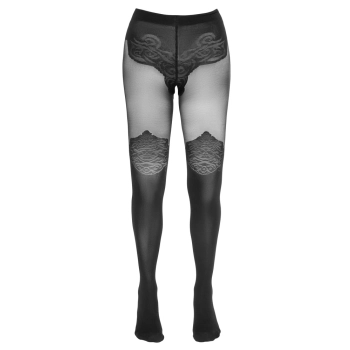 Cottelli LEGWEAR - Czarne Rajstopy Z Eleganckim Wzorem Nad Kolano 3