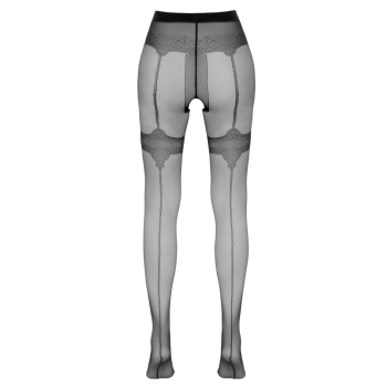 Cottelli LEGWEAR - Czarne Rajstopy Z Ozdobnymi Szwami I Otwartym Kroczem 2