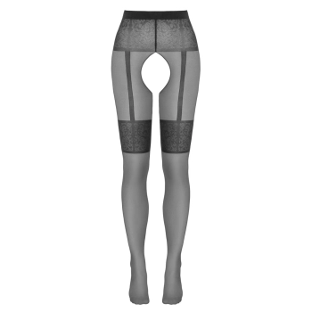 Cottelli LEGWEAR - Seksowne Rajstopy Bez Krocza Z Wzorem Podwiązek 4