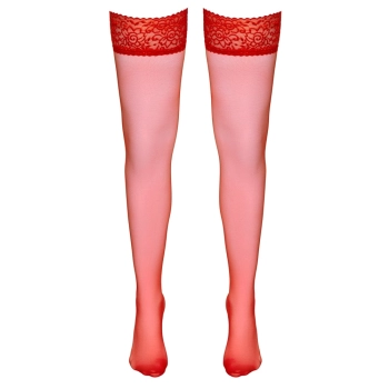 Cottelli LEGWEAR - Czerwone Klasyczne Pończochy Z Koronką XL