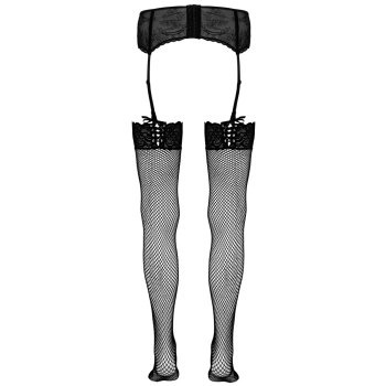 Cottelli LEGWEAR - Pończochy Kabaretki Z Koronką I Ozdobnym Sznurowaniem S/M