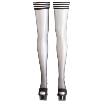 Cottelli LEGWEAR - Czarne Pończochy Z Pasiastą Górą Samonośne L