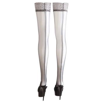 Cottelli LEGWEAR - Seksowne Pończochy Z Ozdobnym Szwem I Srebrną Koronką M