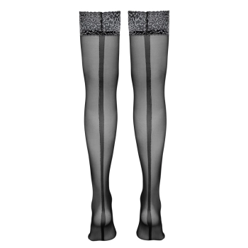 Cottelli LEGWEAR - Seksowne Pończochy Z Ozdobnym Szwem I Srebrną Koronką M