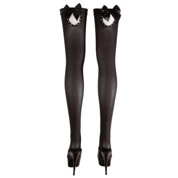Cottelli LEGWEAR - Czarne Pończochy Z Kokardką I Kryształową Dekoracją L