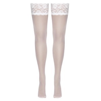 Cottelli LEGWEAR - Białe Klasyczne Pończochy Z Piękną Koronką 5