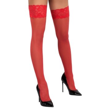 Cottelli LEGWEAR - Czerwone Klasyczne Pończochy Z Piękną Koronką 2