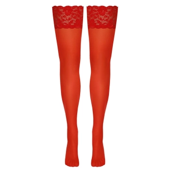 Cottelli LEGWEAR - Czerwone Klasyczne Pończochy Z Piękną Koronką 2
