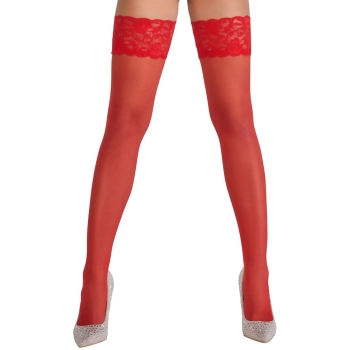 Cottelli LEGWEAR - Czerwone Klasyczne Pończochy Z Piękną Koronką 2