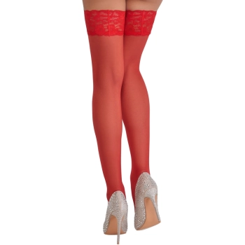 Cottelli LEGWEAR - Czerwone Klasyczne Pończochy Z Piękną Koronką 5