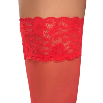 Cottelli LEGWEAR - Czerwone Klasyczne Pończochy Z Piękną Koronką 5