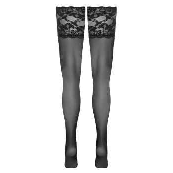 Cottelli LEGWEAR - Samonośne Czarne Pończochy Z Szeroką Koronką 5