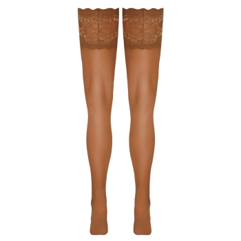 Cottelli LEGWEAR - Samonośne Beżowe Pończochy Z Szeroką Koronką 4