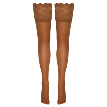 Cottelli LEGWEAR - Samonośne Beżowe Pończochy Z Szeroką Koronką 4