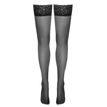 Cottelli LEGWEAR - Czarne Klasyczne Pończochy Z Koronką I Ozdobnym Szwem 1