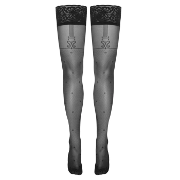 Cottelli LEGWEAR - Czarne Pończochy Z Wzorem Kropeczek I Szelek 2