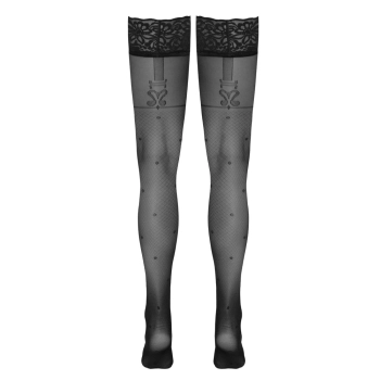 Cottelli LEGWEAR - Czarne Pończochy Z Wzorem Kropeczek I Szelek 4