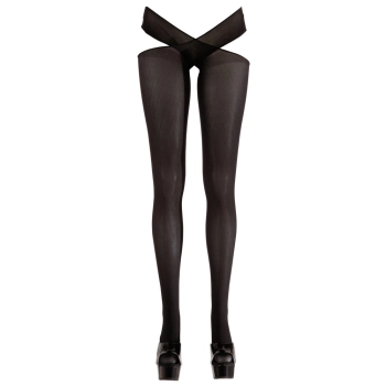 Cottelli LEGWEAR - Czarne Pończochy Z Paskami Na Biodra L/XL