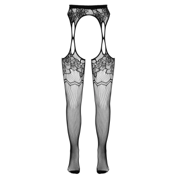 Cottelli LEGWEAR - Rajstopy Z Paskiem Do Pończoch I Kwiatowym Wzorem S-L