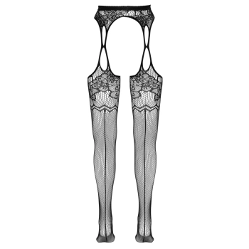 Cottelli LEGWEAR - Rajstopy Z Paskiem Do Pończoch I Kwiatowym Wzorem S-L