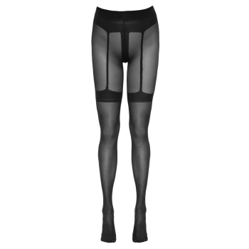 Cottelli LEGWEAR - Seksowne Czarne Rajstopy Z Wzorem Pończoch Otwarty Krok 2