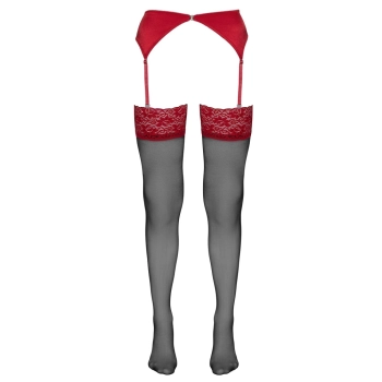Cottelli LEGWEAR - Czarne Pończochy Z Czerwoną Koronką 4