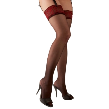 Cottelli LEGWEAR - Czarne Pończochy Z Czerwoną Koronką 4
