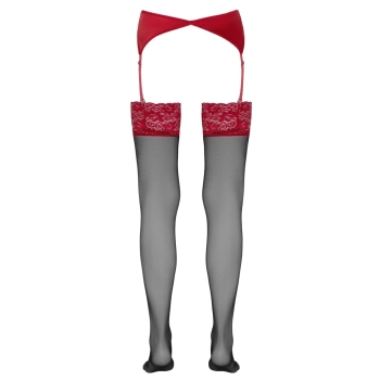 Cottelli LEGWEAR - Czarne Pończochy Z Czerwoną Koronką 4