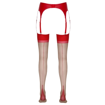 Cottelli LEGWEAR - Beżowe Pończochy Z Czerwonym Szwem I Wykończeniem 4