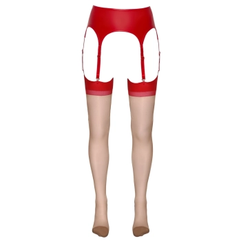 Cottelli LEGWEAR - Beżowe Pończochy Z Czerwonym Szwem I Wykończeniem 5