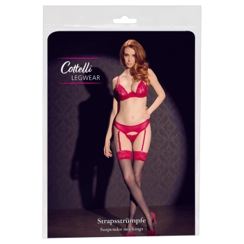 Cottelli LEGWEAR - Czarne Pończochy Z Seksowną Czerwoną Koronką 4