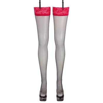 Cottelli LEGWEAR - Czarne Pończochy Z Seksowną Czerwoną Koronką 7