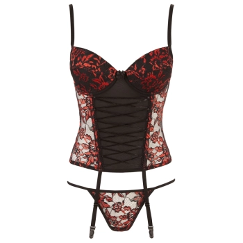 Cottelli LINGERIE - Seksowny Kwiatowy Gorset + Stringi 85C/L