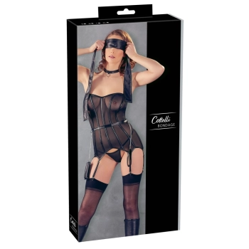 Cottelli Bondage - Seksowny Gorsecik Z Szalem Obrożą I Kajdankami L