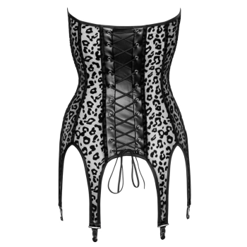 Noir - Seksowny Panterkowy Gorset Z 6 Szelkami Do Pończoch Czarny XL