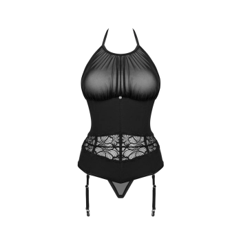 Obsessive - Siateczkowa Koszulka Z Paskami Do Pończoch I Stringi W Komplecie Serafia XL/2XL