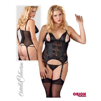 Cottelli CURVES - Seksowna Koszulka Z Rozcięciem Na Miseczkach + Stringi 4XL